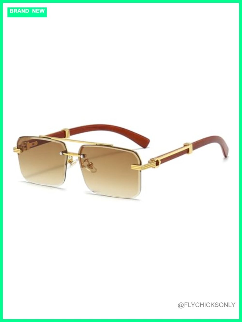 Mens Rimless Rectangle Sunglasses UV400 Anti-Glare Metal Frame